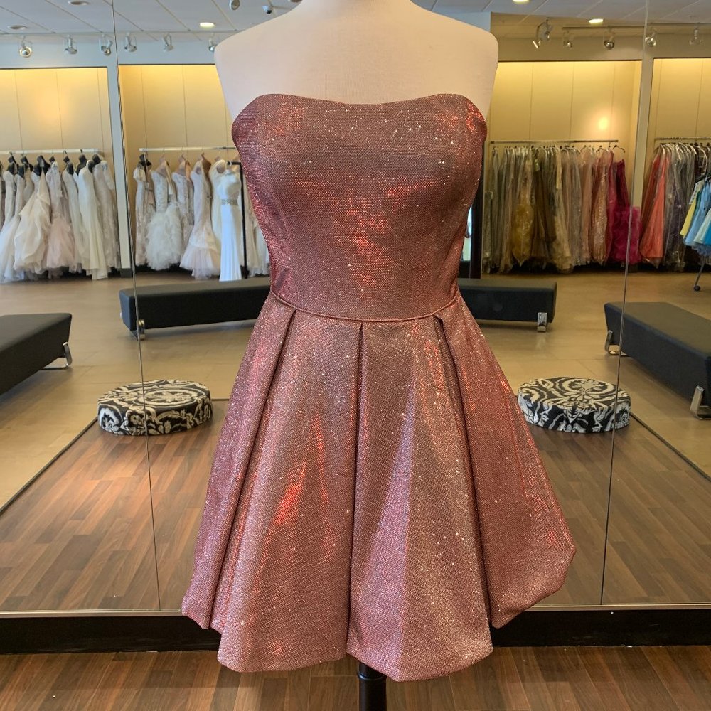 pink/silver strapless short dress with pockets